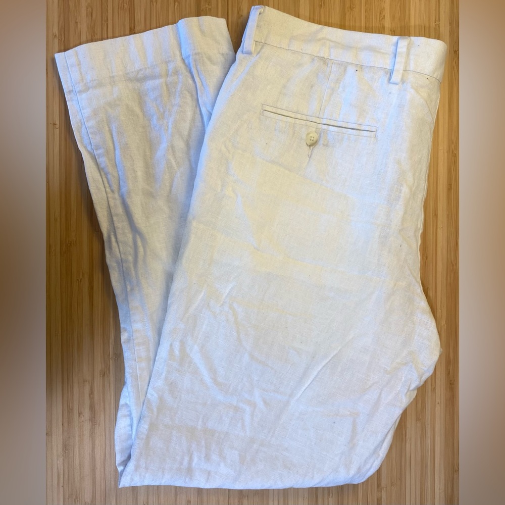 PERRY ELLIS White Linen Blend Trousers Size 36X32